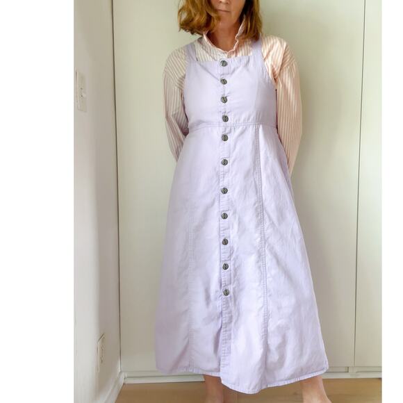 Vintage 1990s Lilac ButtonFront Pinafore Dress Soft Cotton Minimal Cottagecore - Picture 1 of 9